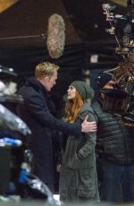 ELIZABETH OLSEN adn Paul Bettany on the Set of Avengers: Infinity War in Edinburgh 04/21/2017