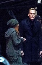 ELIZABETH OLSEN adn Paul Bettany on the Set of Avengers: Infinity War in Edinburgh 04/21/2017