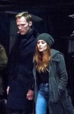 ELIZABETH OLSEN adn Paul Bettany on the Set of Avengers: Infinity War in Edinburgh 04/21/2017