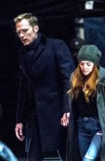 ELIZABETH OLSEN adn Paul Bettany on the Set of Avengers: Infinity War in Edinburgh 04/21/2017