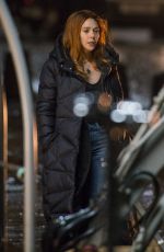 ELIZABETH OLSEN on the Set of Avengers: Infinity War in Edinburgh 04/05/2017