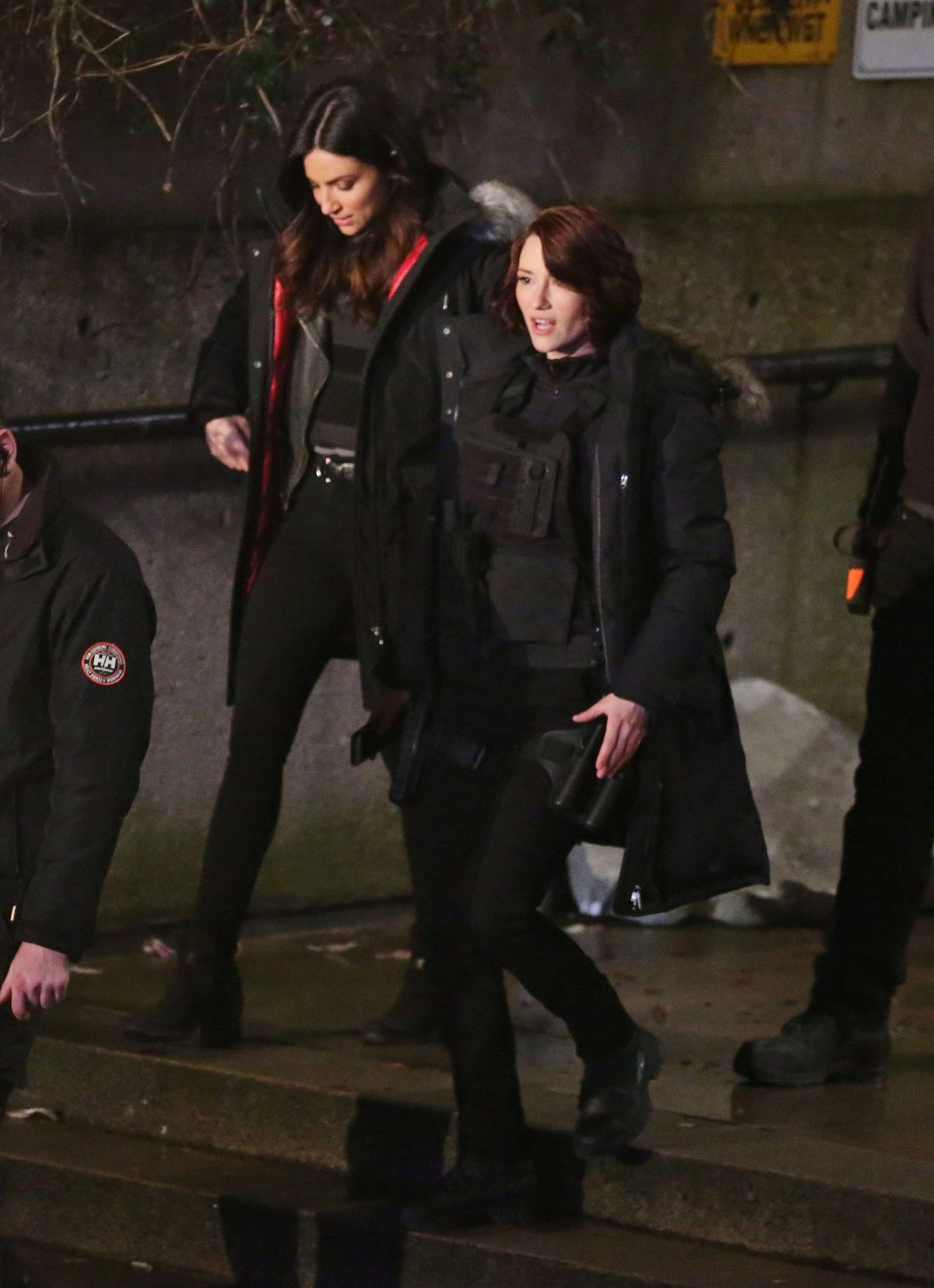 FLORIANA LIMA and CHYLER LEIGH on the Set of Supergirl in Vancouver 04/26/2017