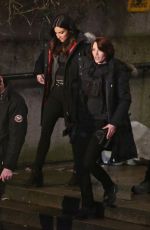FLORIANA LIMA and CHYLER LEIGH on the Set of Supergirl in Vancouver 04/26/2017