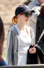 JESSICA CHASTAIN Walks Her Dog Out in Central Park in New York 04/09/2017