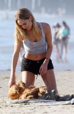 KIMBERLEY GARNER Walks Her Dog on the Beach in Santa Monica 04/12/2017