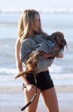 KIMBERLEY GARNER Walks Her Dog on the Beach in Santa Monica 04/12/2017