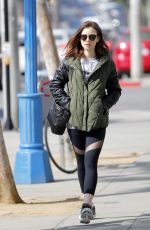 LILY COLLINS After Workout in Beverly Hills 04/11/2017