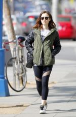 LILY COLLINS After Workout in Beverly Hills 04/11/2017