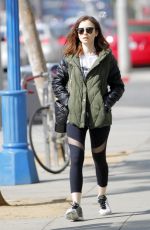 LILY COLLINS After Workout in Beverly Hills 04/11/2017