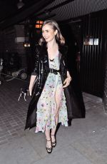LILY COLLINS at Chiltern Firehouse in London 04/18/2017