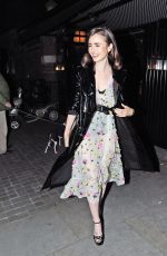 LILY COLLINS at Chiltern Firehouse in London 04/18/2017