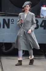 LILY JAMES on the Set of Guernsey in Bristol 04/26/2017