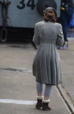 LILY JAMES on the Set of Guernsey in Bristol 04/26/2017