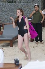 LINDSAY LOHAN in Swimsuit on the Beach in Phuket 03/29/2017