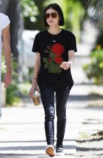 LUCY HALE Drinks a Starbucks Iced Coffee Out in West Hollywood 04/28/2017