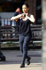 LUCY LIU on the Set of Elementary in West Village 04/11/2017
