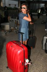 LUCY MECKLENBURGH in Denim Dress at LAX Airport in Los Angeles 04/10/2017