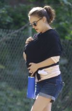NATALIE PORTMAN in Denim Shorts Out in Public with Baby Amalia in Los Feliz 04/05/2017