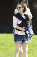 NATALIE PORTMAN in Denim Shorts Out in Public with Baby Amalia in Los Feliz 04/05/2017
