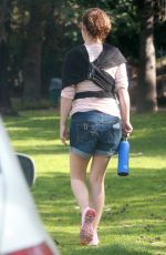 NATALIE PORTMAN in Denim Shorts Out in Public with Baby Amalia in Los Feliz 04/05/2017
