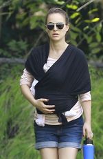 NATALIE PORTMAN in Denim Shorts Out in Public with Baby Amalia in Los Feliz 04/05/2017