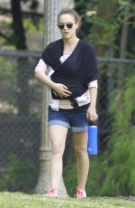NATALIE PORTMAN in Denim Shorts Out in Public with Baby Amalia in Los Feliz 04/05/2017