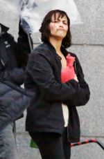 PAULA PATTON on the Set of Somewhere Between Movie in Vancouver 04/08/2017