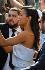 ZOE SALDANA Arrives at Jimmy Kimmel Live in Los Angeles 04/17/2017