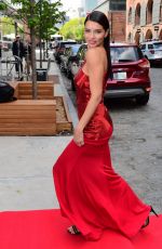 ADRIANA LIMA in Red Dress on the Set of a Photoshoot 05/10/2017