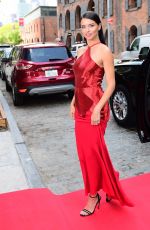 ADRIANA LIMA in Red Dress on the Set of a Photoshoot 05/10/2017