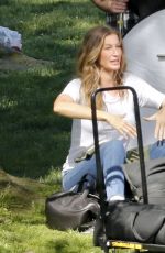 GISLE BUNDCHEN on the Set of an Advert in Central Park in New York 05/04/2017
