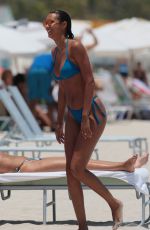 LAIS RIBEIRO in Blue Bikini on the Beach in Miami 05/28/2017