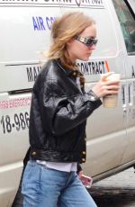 LILY-ROSE DEPP in a Leather Biker Jacket Out in New York 05/01/2017