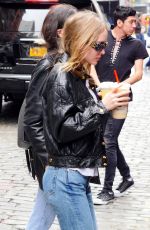 LILY-ROSE DEPP in a Leather Biker Jacket Out in New York 05/01/2017