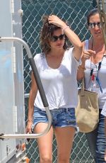 PENELOPE CRUZ in Denim Shorts Arrives at Versace: American Crime Story Set in Miami 05/18/2017