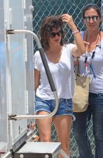 PENELOPE CRUZ in Denim Shorts Arrives at Versace: American Crime Story Set in Miami 05/18/2017