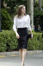 QUEEN LETIZIA Of Spain Arrives at National Library in Madrid 04/05/2017