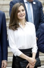 QUEEN LETIZIA Of Spain Arrives at National Library in Madrid 04/05/2017