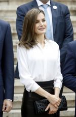 QUEEN LETIZIA Of Spain Arrives at National Library in Madrid 04/05/2017