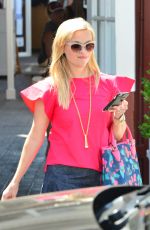 REESE WITHERSPOON in Denim Skirt Leaves a Brunch in Brentwood 05/03/2017