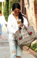 VANESSA HUDGENS in Ripped Jeans at Alfred Coffee in West Hollywood 05/15/2017