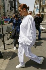 BELLA HADDID All in White Out in Paris 06/22/2017