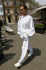 BELLA HADDID All in White Out in Paris 06/22/2017