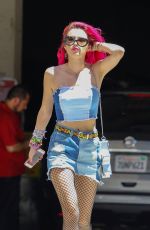 BELLA THORNE in Denim Skirt Out in Los Angeles 06/27/2017