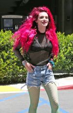 BELLA THORNE Shows Neon Pink Hairdo Out in Hollywood 06/14/2017
