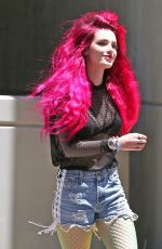 BELLA THORNE Shows Neon Pink Hairdo Out in Hollywood 06/14/2017