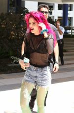 BELLA THORNE Shows Neon Pink Hairdo Out in Hollywood 06/14/2017