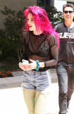 BELLA THORNE Shows Neon Pink Hairdo Out in Hollywood 06/14/2017
