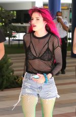 BELLA THORNE Shows Neon Pink Hairdo Out in Hollywood 06/14/2017