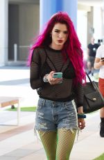 BELLA THORNE Shows Neon Pink Hairdo Out in Hollywood 06/14/2017